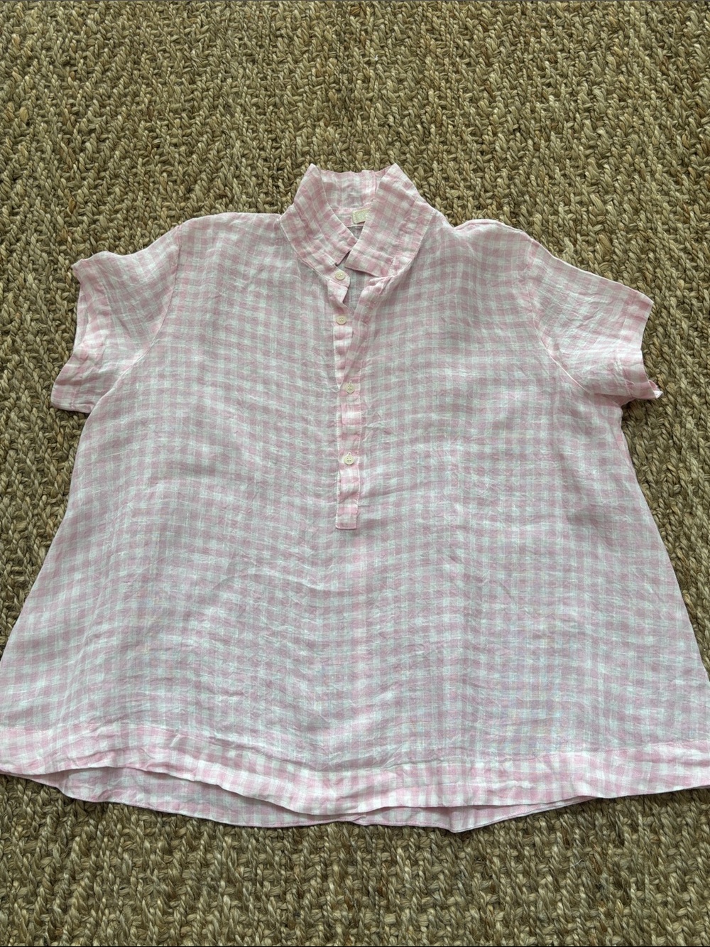 CP Shades Pink Linen Gingham Check Popover Blouse Shirt Top